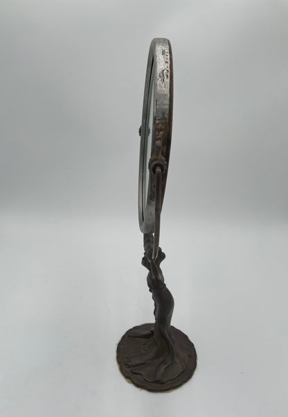 Antique Art Nouveau Woman Cast Metal Pedestal Vanity Mirror - Vintosh Vintage