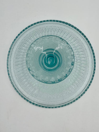 1950s Jeanette Glass Harp Ice Blue Diamond 10" Pedestal Cake Plate Stand Beaded Edge