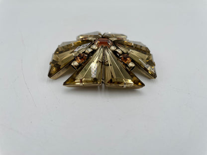 1960s Maltese Cross Style Amber Toned Crystals Set in Gold Plated Metal Brooch &
Pendant - Vintosh Vintage