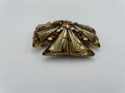 1960s Maltese Cross Style Amber Toned Crystals Set in Gold Plated Metal Brooch &
Pendant - Vintosh Vintage
