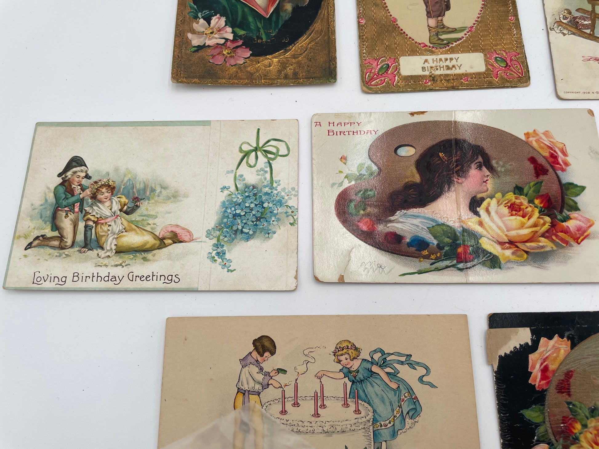Lot Of 11 Antique 1909-1930 Birthday Postcards - Vintosh Vintage