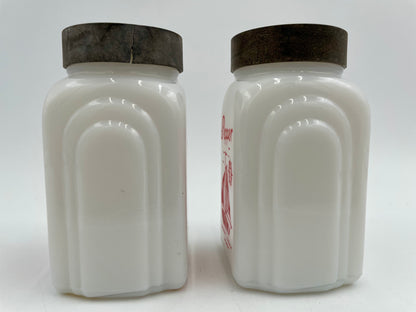 1930s McKee Milk Glass Red Sailboat Roman Arch Salt & Pepper Shaker Set - Vintosh Vintage