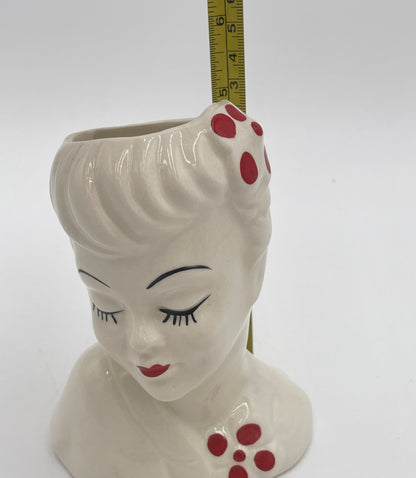 1950s Glamour Girl 5.25"
Head Vase White w/ Hand Painted Red Lips & Flowers - Vintosh Vintage