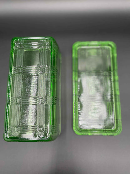 Vintage Hazel Atlas Green Criss Cross Uranium Refrigerator Dish w/Lid