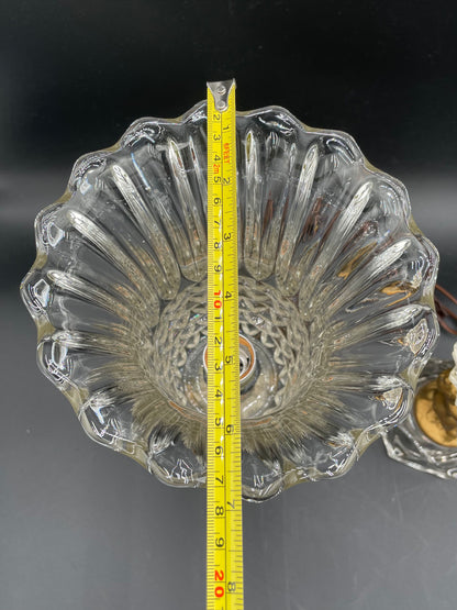 Two Vintage Heavy Brass Cherub Table Lamps Crystal Base & Shade 14.5" Tall