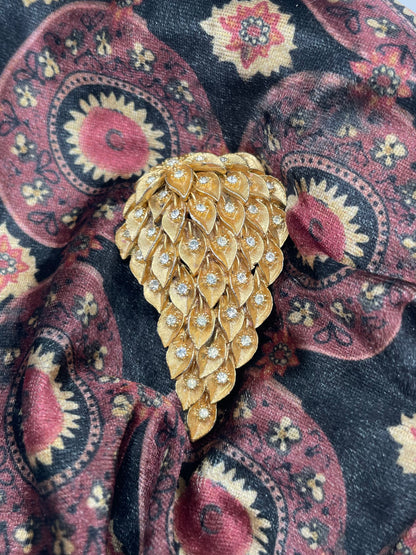 VTG Austrian Art Deco Goldtone Cascading Leaves & Crystal
Stones Brooch Pin - Vintosh Vintage