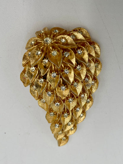 VTG Austrian Art Deco Goldtone Cascading Leaves & Crystal
Stones Brooch Pin - Vintosh Vintage