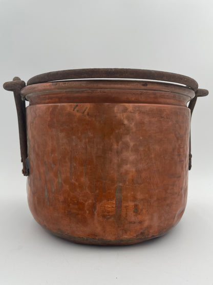 Antique Primitive Hand Crafted Hammered Copper Cauldron Kettle w/ Forged Iron Handle 6.5" - Vintosh Vintage