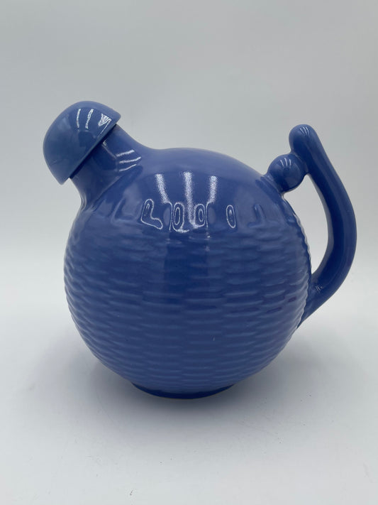 Vintage Periwinkle Blue Ceramic Weaved Pitcher w/ Corked Lid - Vintosh Vintage