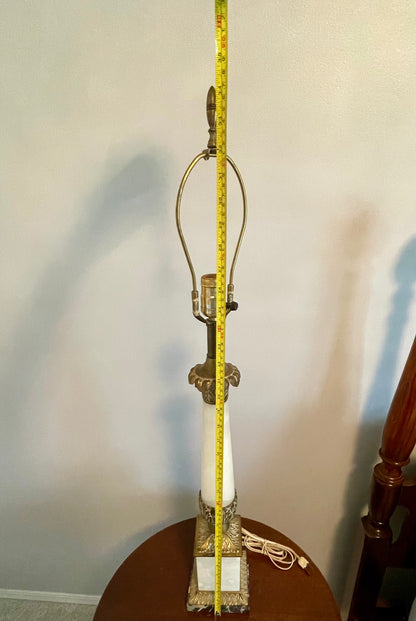 Antique Neoclassic French Italian Alabaster & Bronze Table Lamp 34"
