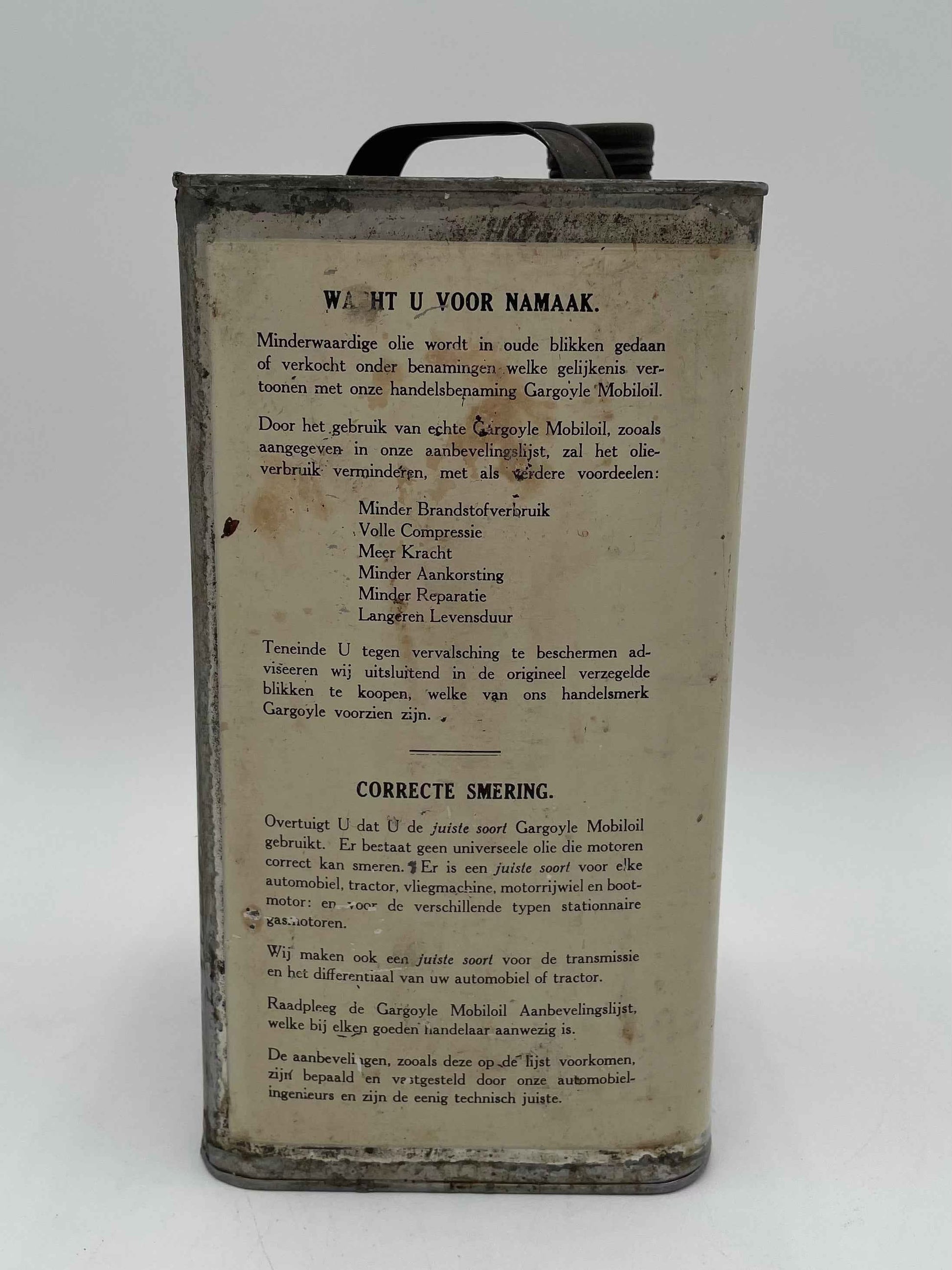 Vintage Gargoyle Mobiloil "Arctic Special" 1 Gallon Oil Can Dutch
Language Text