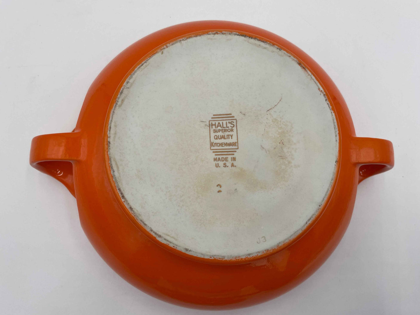 Vintage Art Deco Hall's Orange Ceramic Sun Dial
Covered Dish