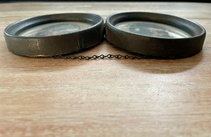 Antique Cupid Asleep Cupid Awake Prints In Double Oval Frame w/Chain - Vintosh Vintage