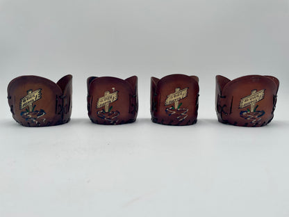 Vintage Set of 4
Highball Drinking Glass Tooled Leather Holder
Mallard Ducks