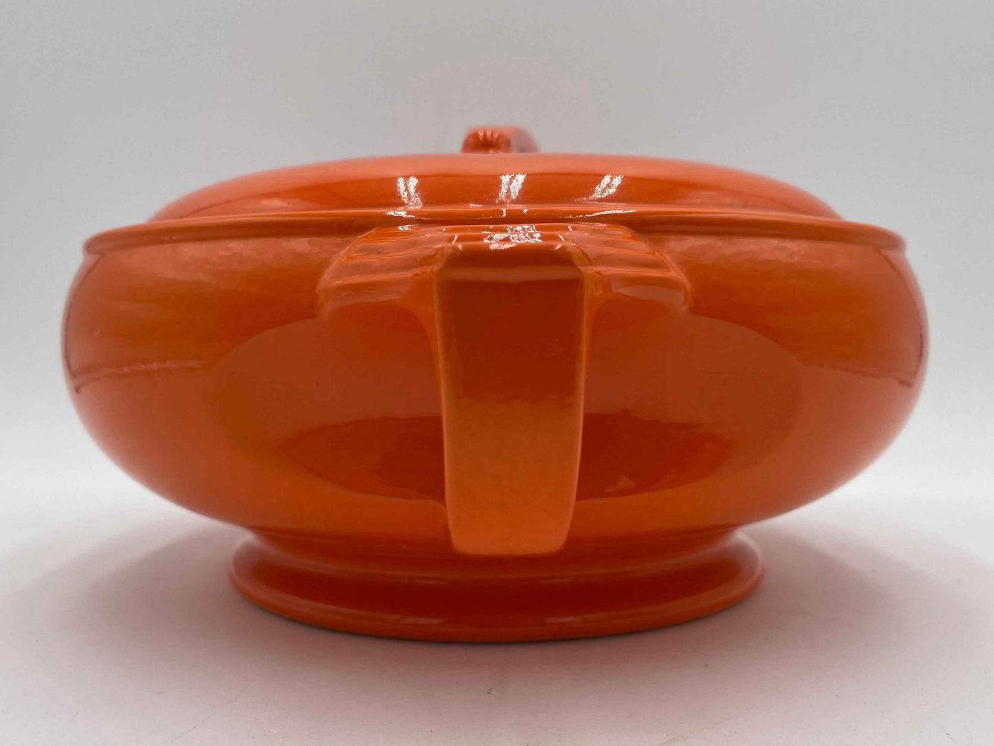 Vintage Art Deco Hall's Orange Ceramic Sun Dial
Covered Dish