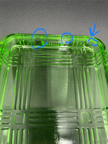 Vintage Hazel Atlas Green Criss Cross Uranium Refrigerator Dish w/Lid