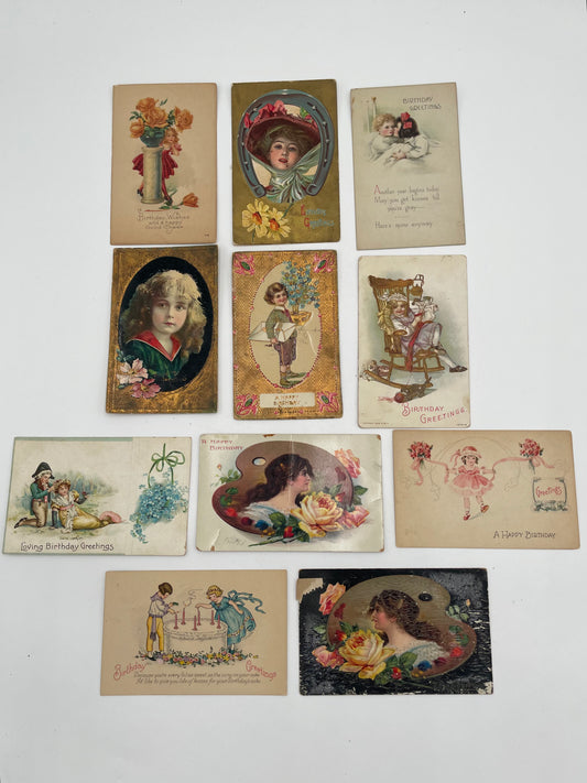 Lot Of 11 Antique 1909-1930 Birthday Postcards - Vintosh Vintage