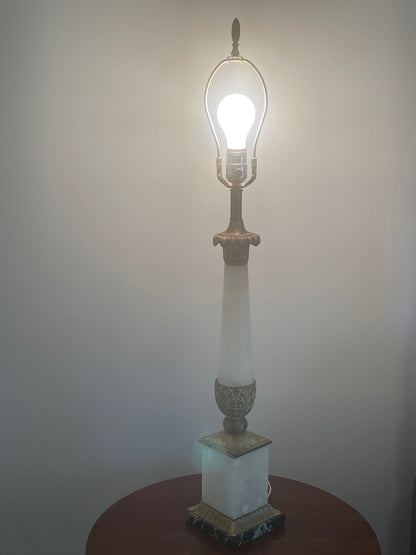 Antique Neoclassic French Italian Alabaster & Bronze Table Lamp 34"