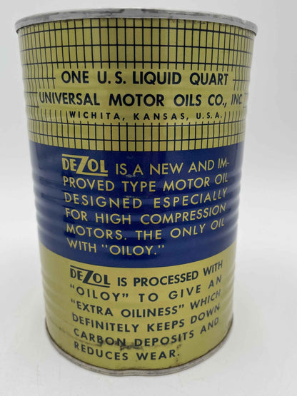 Vintage DeZol Motor Oil 1 Quart Metal Can Universal Motor Oils
Co Wichita Kansas - Full