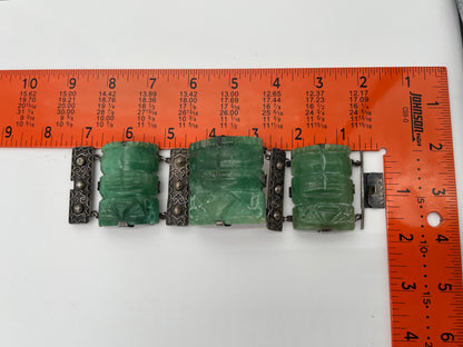 Vintage Mexico Aztec
Mayan Green Onyx Figural Statue Sterling Silver Chunky Panel
Bracelet - Vintosh Vintage