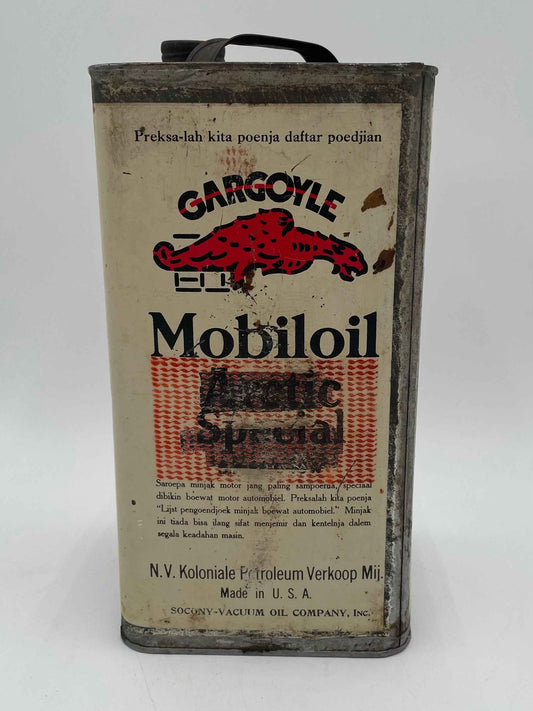 Vintage Gargoyle Mobiloil "Arctic Special" 1 Gallon Oil Can Dutch
Language Text