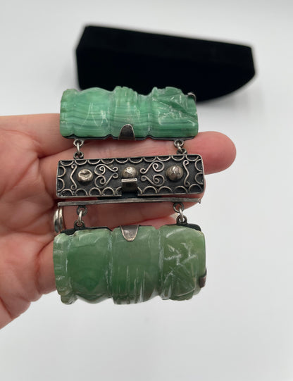 Vintage Mexico Aztec
Mayan Green Onyx Figural Statue Sterling Silver Chunky Panel
Bracelet - Vintosh Vintage