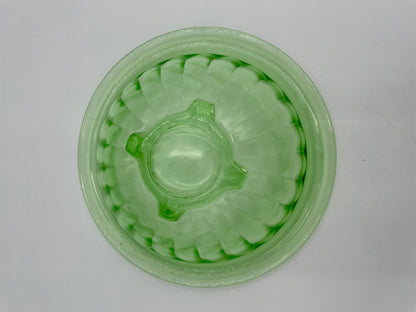 1930s Hazel Atlas Ribbed Uranium Glass 8.5" Footed Mixing Bowl W/Edge (D1) - Vintosh Vintage