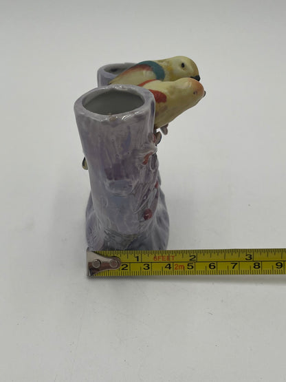 Vintage Porcelain 
Parakeet Double Bud Purple Flower Vase Japan