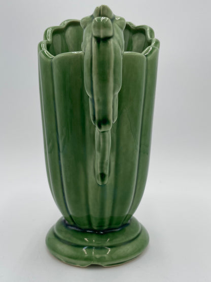 Vintage SHAWNEE Pottery Fluted Green Glazed Pitcher Vase with
Dolphin/Fish Handle USA - Vintosh Vintage