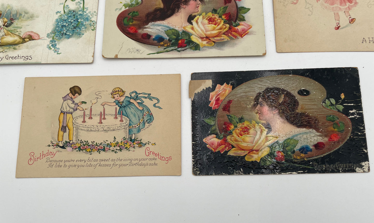 Lot Of 11 Antique 1909-1930 Birthday Postcards - Vintosh Vintage