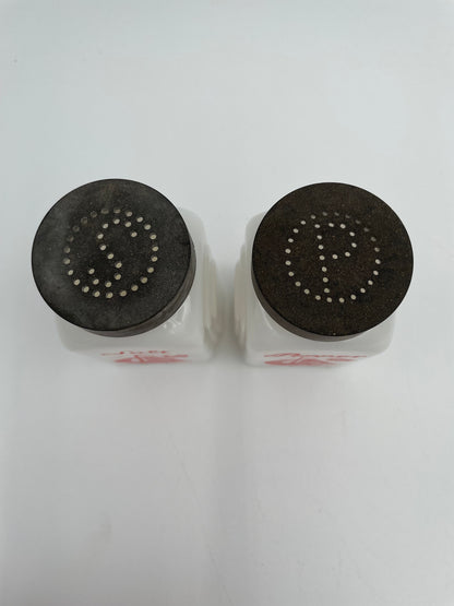 1930s McKee Milk Glass Red Sailboat Roman Arch Salt & Pepper Shaker Set - Vintosh Vintage