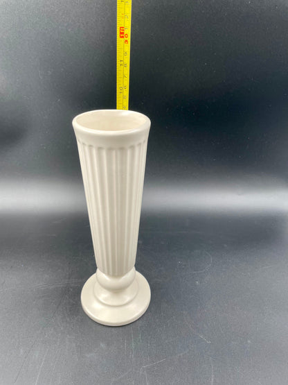 1960s Hyalyn White Pottery Tall Footed Vase - USA - Vintosh Vintage