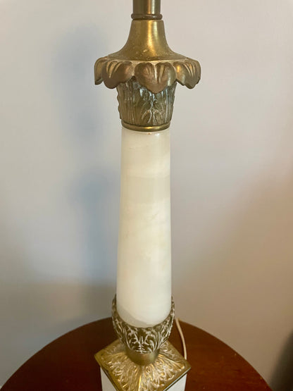 Antique Neoclassic French Italian Alabaster & Bronze Table Lamp 34"