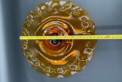 1960s Amber Glass Teardrop Pedestal Cake Stand Indiana Glass Company 11"