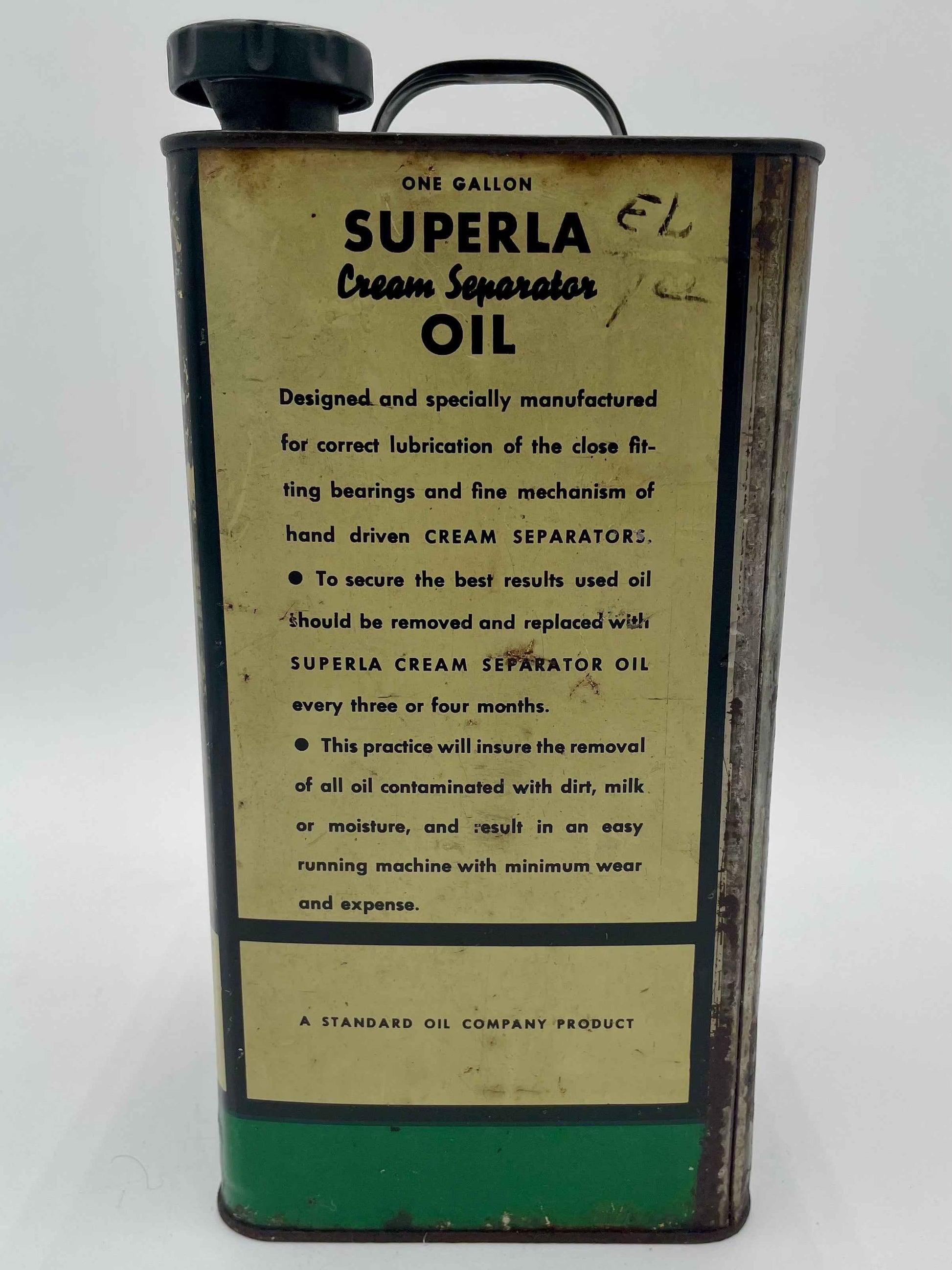 1940s STANDARD OIL Co Superla Cream Separator Oil One Gallon Can - Partially Full