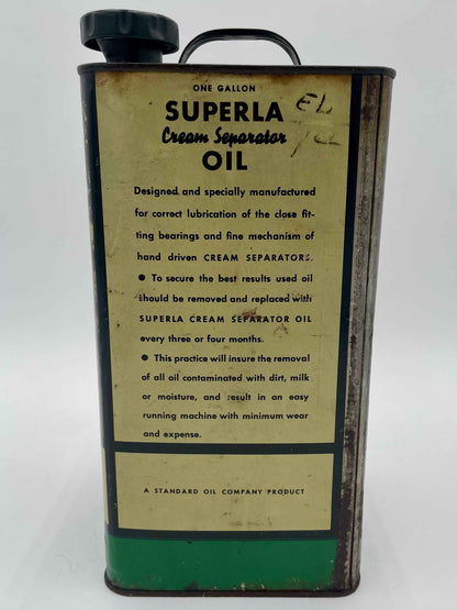 1940s STANDARD OIL Co Superla Cream Separator Oil One Gallon Can - Partially Full