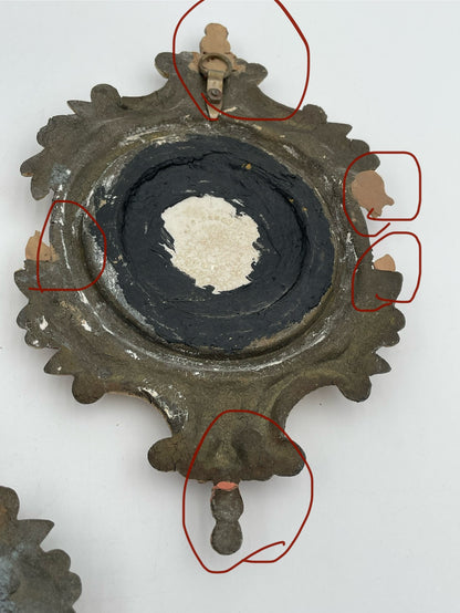 Three Antique Porcelain
Victorian Scenes w/ Ornate Metal Wall Frame by SD Baker-Samson China - Vintosh Vintage