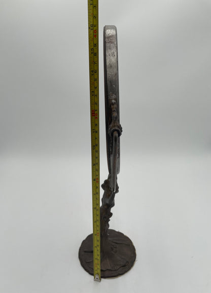 Antique Art Nouveau Woman Cast Metal Pedestal Vanity Mirror - Vintosh Vintage