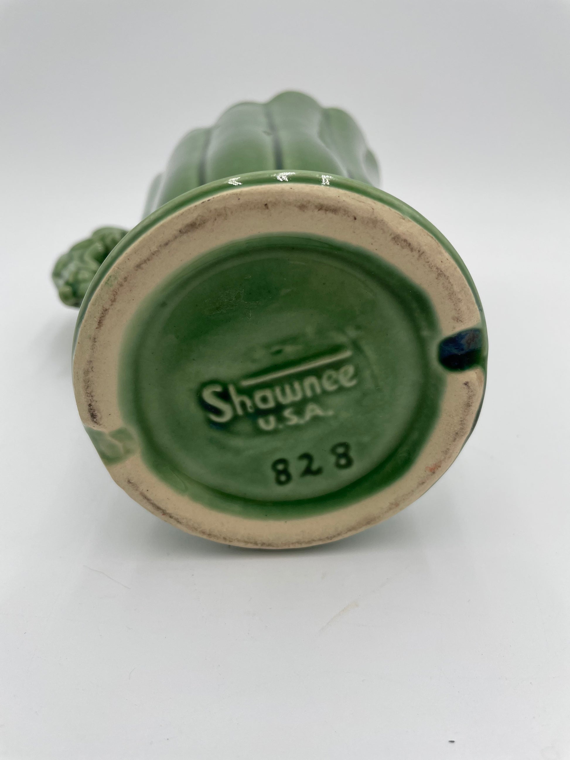 Vintage SHAWNEE Pottery Fluted Green Glazed Pitcher Vase with
Dolphin/Fish Handle USA - Vintosh Vintage