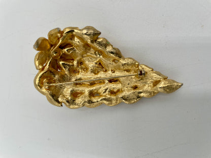 VTG Austrian Art Deco Goldtone Cascading Leaves & Crystal
Stones Brooch Pin - Vintosh Vintage