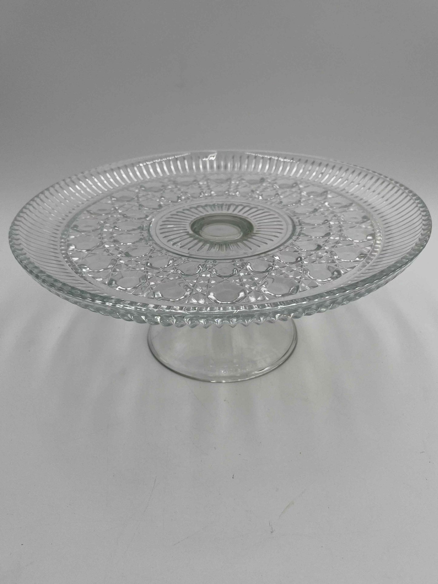 Vintage Federal Glass 11"
Pedestal Cake Stand Windsor Button & Cane Design