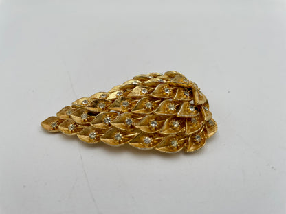 VTG Austrian Art Deco Goldtone Cascading Leaves & Crystal
Stones Brooch Pin - Vintosh Vintage