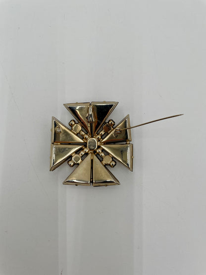 1960s Maltese Cross Style Amber Toned Crystals Set in Gold Plated Metal Brooch &
Pendant - Vintosh Vintage