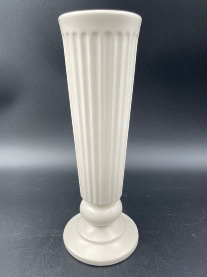 1960s Hyalyn White Pottery Tall Footed Vase - USA - Vintosh Vintage