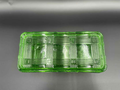 Vintage Hazel Atlas Green Criss Cross Uranium Refrigerator Dish w/Lid