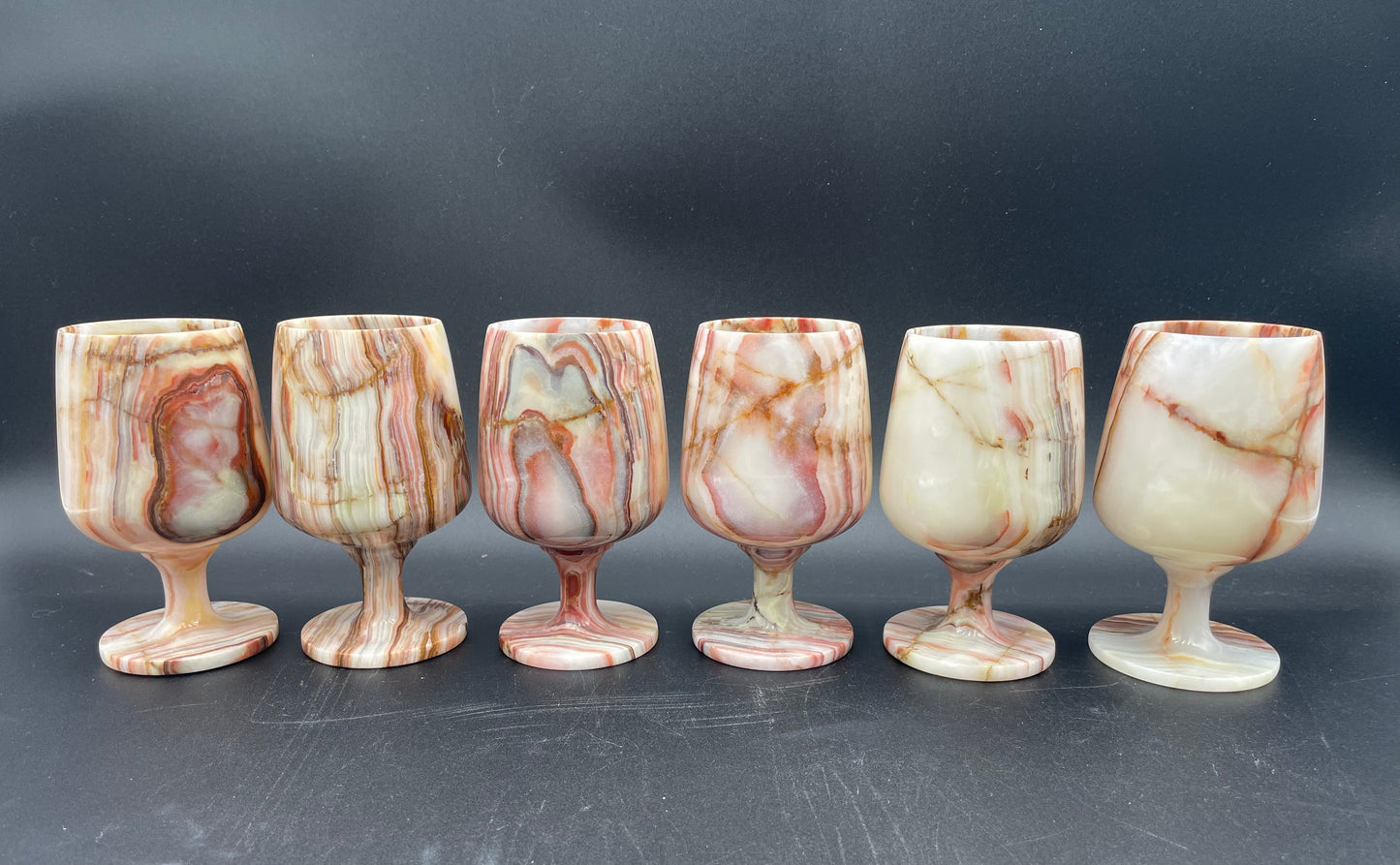 Vintage 5" Handcrafted Marble Onyx Stone Wine Goblets - Set of 6 - Vintosh Vintage