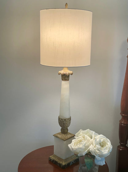 Antique Neoclassic French Italian Alabaster & Bronze Table Lamp 34"
