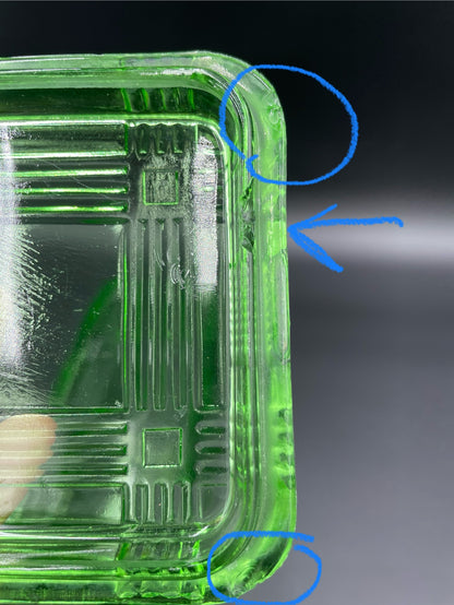 Vintage Hazel Atlas Green Criss Cross Uranium Refrigerator Dish w/Lid