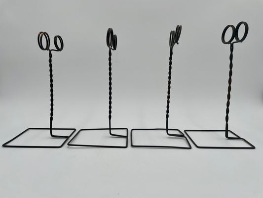 Lot of 4 Vintage Table Top Twisted Metal Wire Sign/Card Holders 8"