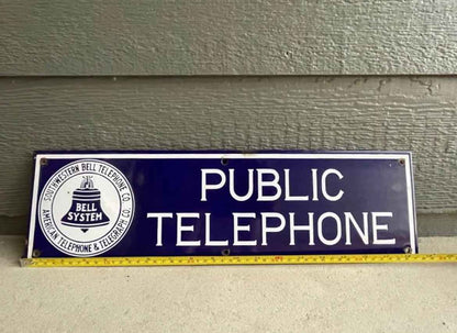 SOUTHWESTERN BELL
AMERICAN TELEPHONE & TELEGRAPH CO.
PUBLIC TELEPHONE PORCELAIN METAL
SIGN